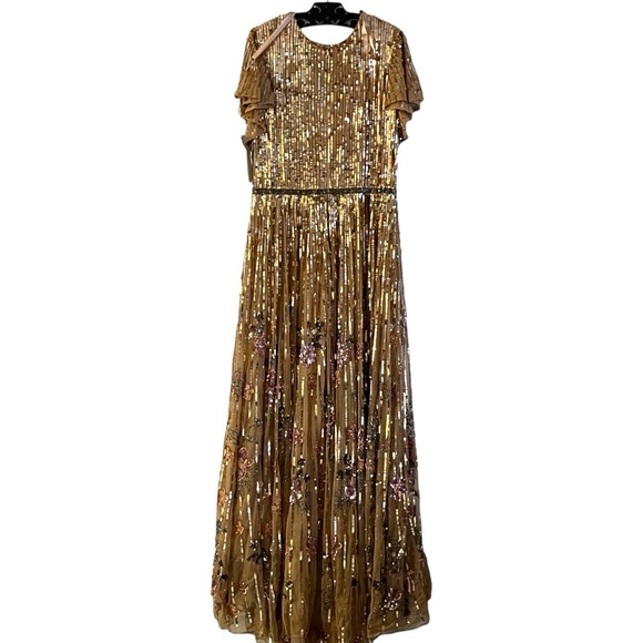 Mac Duggal Floral Sequins Flounce Sleeve V Neck Gown Copper 5637 NWT - Picture 5 of 9